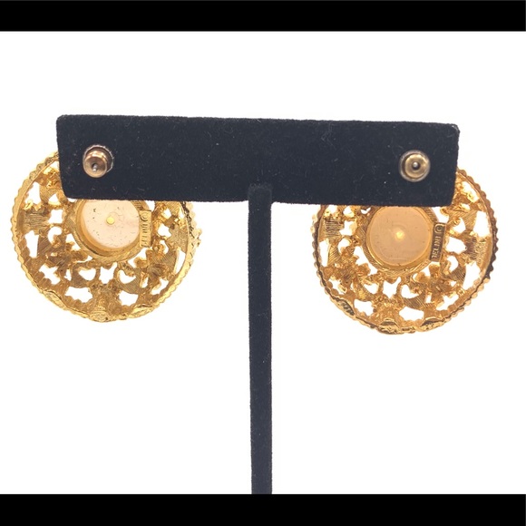 Vintage Belini signed rhinestone earrings filigree - Picture 5 of 7